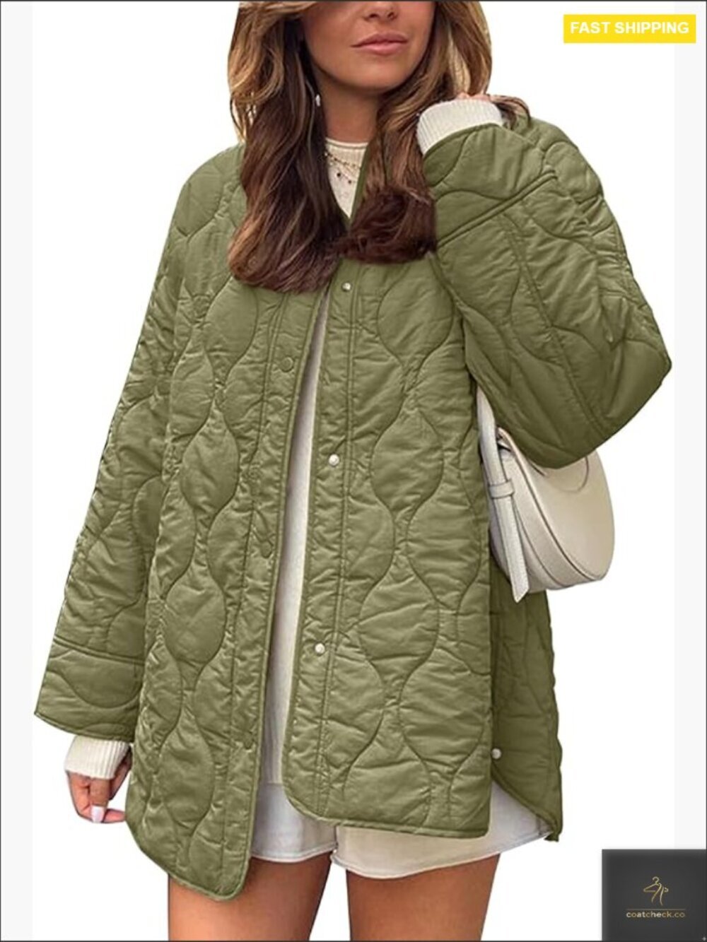 Oversized Quilted Lightweight Jacket Button Down Puffer Padded Outerwear with - Picture 1 of 7